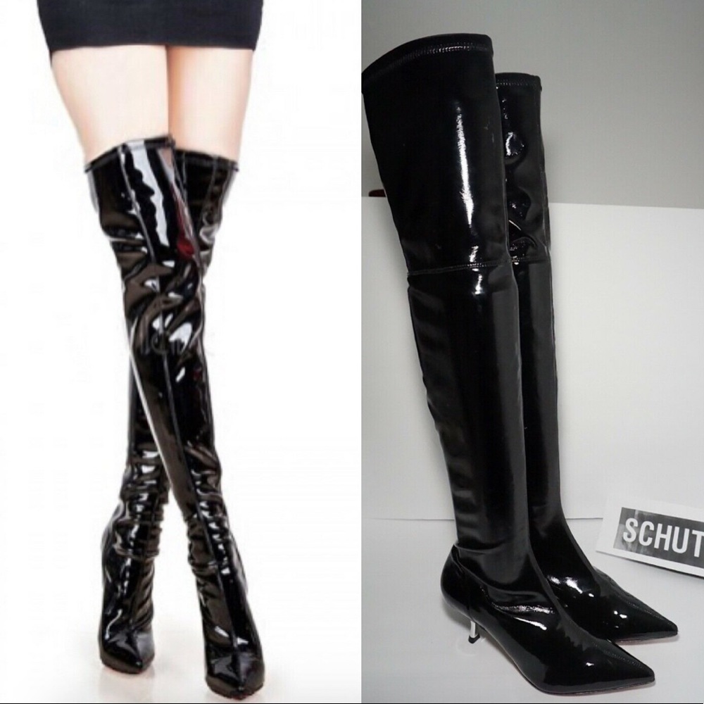 Schutz Sz 7.5 Black Patent Leather Otk Boots